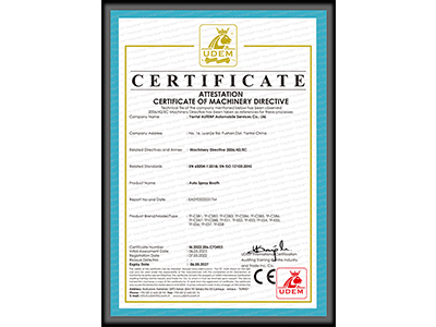 certificate for auto spray booth