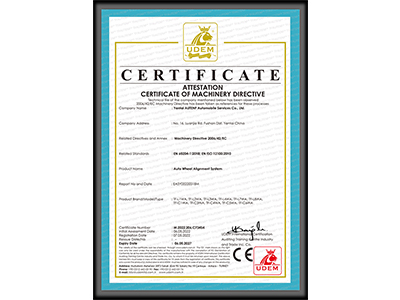 certificate for wheel alignment system